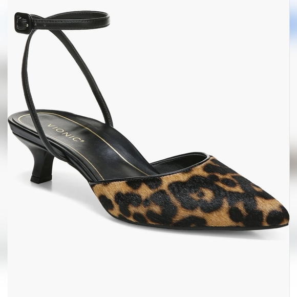 Vionic Jaynda Leopard Print Leather Calf Hair Pointed Toe Kitten Heels Size 8 - Picture 3 of 8